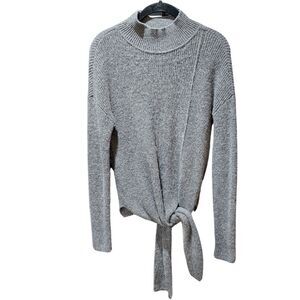 Halogen Alpaca Wool Nylon Blend Tie Waist Mock Neck Drop Shoulder Sweater Size S